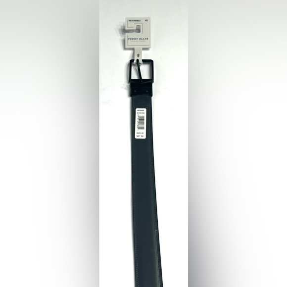 Perry Ellis Mens NEW Black Reversible Dress Belt Men's Sz 42 Faux Leather - Picture 8 of 10